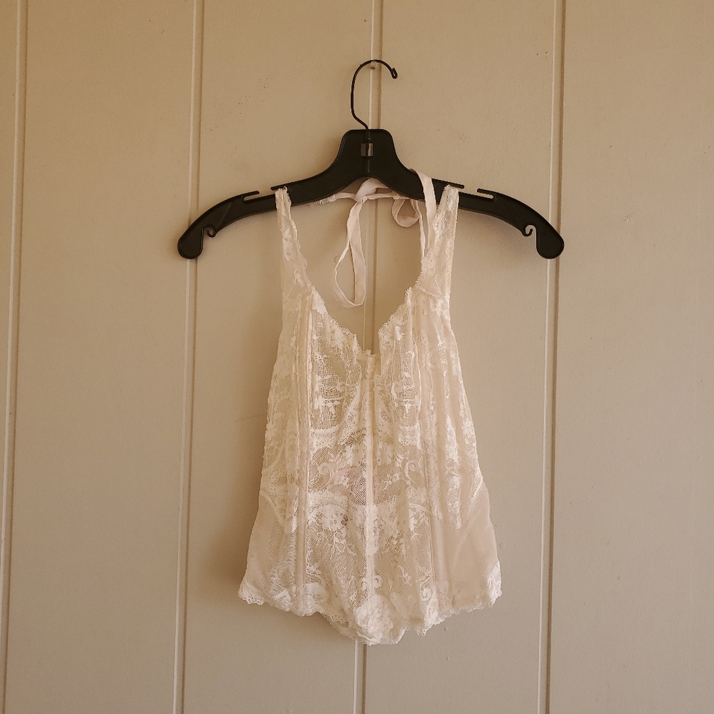 Victorias Secret Bra Halter Corset Retro Lace Fancy Longline White Boned Medium